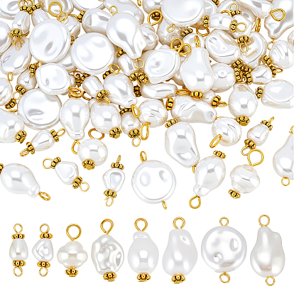 80 шт 8 стиль абс пластик имитация жемчуга соединительные подвески, с 304 фурнитурой из нержавеющей стали, разнообразные