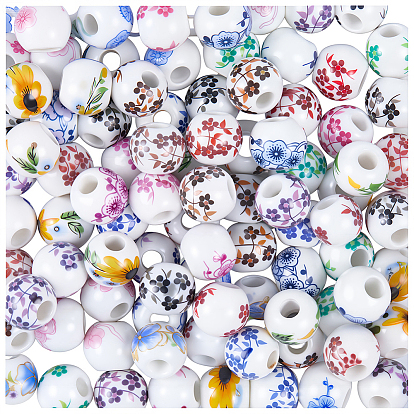 120шт. печатные фарфоровые бусины, круглые с цветочным узором