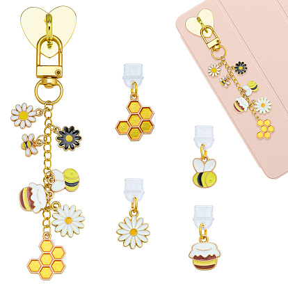 5 Stück PVC-Staubschutzstecker für Mobiltelefone & Handyhalterung aus Eisen, Legierung mit Emaille-Anhänger, Mischformen, golden