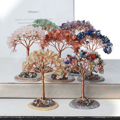 Крошка из драгоценных камней украшения «Древо жизни», Медная проволока, энергетический камень по фен-шуй, подарок для украшения домашнего рабочего стола