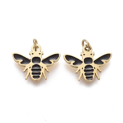 316 Surgical Stainless Steel Enamel Charms, Bee Shape, Black