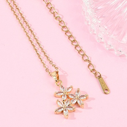 Латунный цветок микропаве кубический цирконий кулон ожерелья, с ионным покрытием (IP) 304 цепь из нержавеющей стали, стойки покрытие