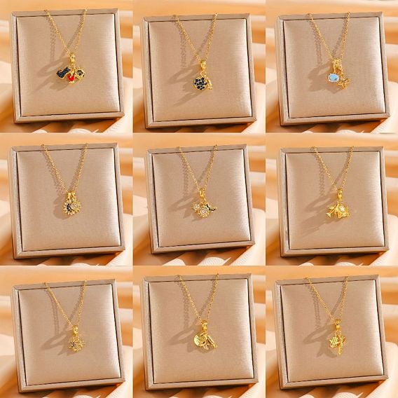 Простой стиль 304 ожерелья с подвесками из нержавеющей стали и кубическими цирконами, золотые