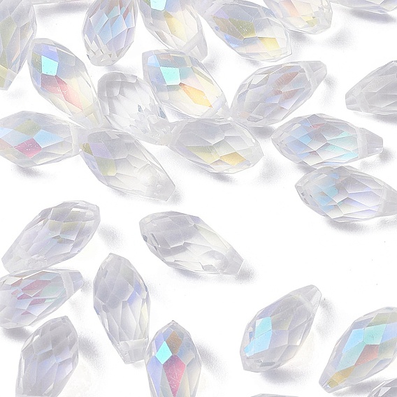 Гальванические прозрачные стеклянные граненые бусины-капли, сверху просверленные бусы, с покрытием AB цвета