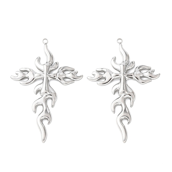 304 Stainless Steel Pendants, Fire-shape Cross Charm