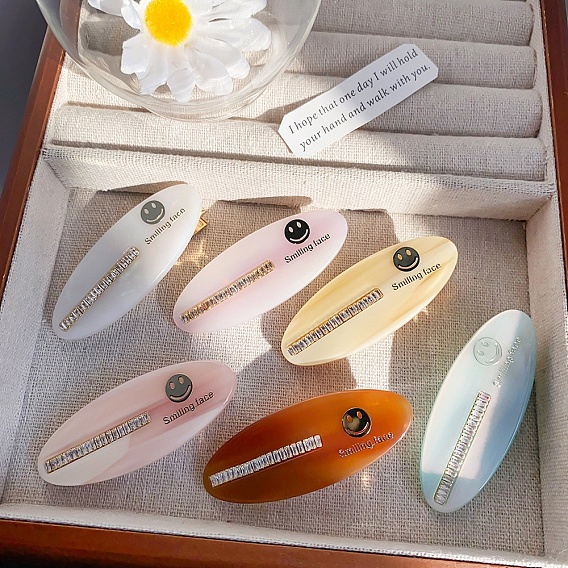 Овальные заколки для волос из ацетата целлюлозы (смола) с улыбкой на лице, аксессуары для волос для девочек и женщин