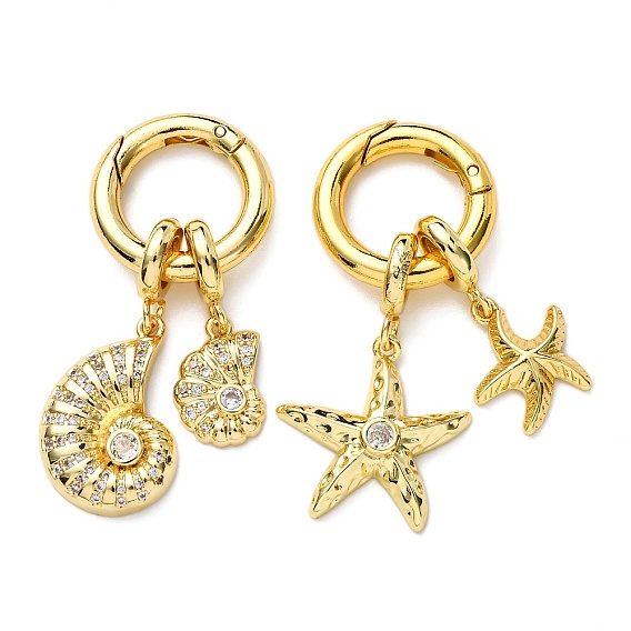 Подвесные украшения с морскими животными из латуни с прозрачными кубическими цирконами, долговечный, стойки покрытие, без кадмия и без свинца, реальный 18 k позолоченный