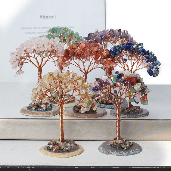 Крошка из драгоценных камней украшения «Древо жизни», Медная проволока, энергетический камень по фен-шуй, подарок для украшения домашнего рабочего стола