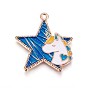 Zink Legierung Anhänger & Charms, mit Emaille, Stern mit Einhorn, Licht Gold