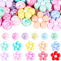 10шт. 10 стили силиконовых бусин с цветочной тематикой, с 50 шт. круглых непрозрачных акриловых бусин