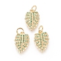 Brass Micro Pave Cubic Zirconia Pendants, Tropical Leaf Charms, with Jump Ring, Long-Lasting Plated, Real 18K Gold Plated, Monstera Leaf