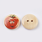 Printed Wooden Buttons, 2-Hole, Dyed, Flat Round, Mixed Pattern
