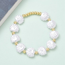 Женские эластичные браслеты из латунных и пластиковых бусин, формы раковины, стойки покрытие, без свинца и без кадмия, долговечный, реальный 18 k позолоченный