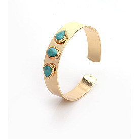 Natural Turquoise Alloy Bangle Bracelet for Women - Fashionable and Versatile Wrist Accessory