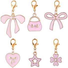 30 шт. 6 стили сплава розовая эмаль подвесные украшения, с цинковым сплавом застежками омаров коготь, Gloden