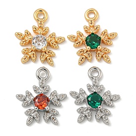 Flower Brass Micro Pave Cubic Zirconia Pendants