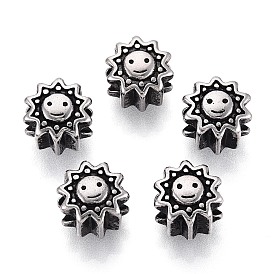 304 бусины европейского стиля из нержавеющей стали с крупными отверстиями, солнце и улыбающееся лицо