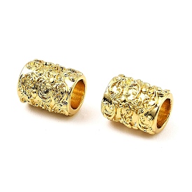 Brass European Beads, Large Hole Beads, Long-Lasting Plated, Lead Free & Cadmium Free, Column with Flower Pattern
