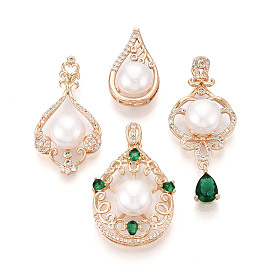 Подвески из латуни с микропаве из кубического циркония и искусственного жемчуга ABS, разнообразные, золотые