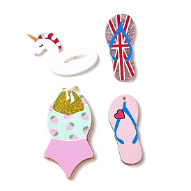 Акриловые подвески серии «летний пляж», с блеском порошок, бикини/тапочки/единорог