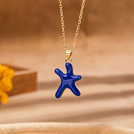 Ocean Beach Vacation Style Starfish Brass Enamel Pendant Necklace