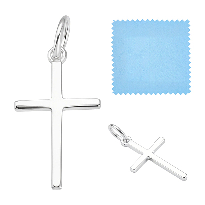 2 шт. 925 подвески из стерлингового серебра, религия крест прелести, с прыжковых колец, с замшевой тканью из поликарбоната квадратной серебряной полировальной салфеткой