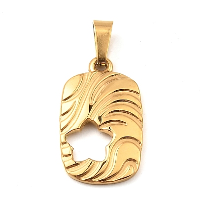Ion Plating(IP) 304 Stainless Steel Pendants, Rectangle with Star Charm