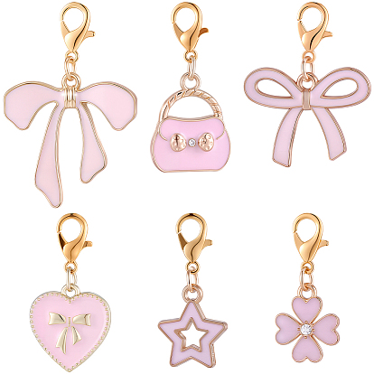 30 шт. 6 стили сплава розовая эмаль подвесные украшения, с цинковым сплавом застежками омаров коготь, Gloden