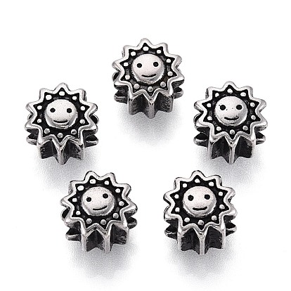 304 бусины европейского стиля из нержавеющей стали с крупными отверстиями, солнце и улыбающееся лицо