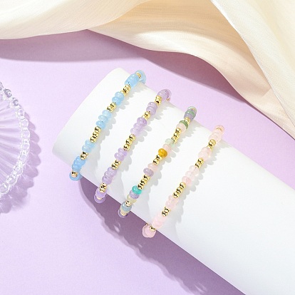 Браслеты из окрашенного натурального белого нефрита и латунных бусин для женщин, рондель и круглый, с 304 из нержавеющей стали тумблеров застежками, реальный 18 k позолоченный