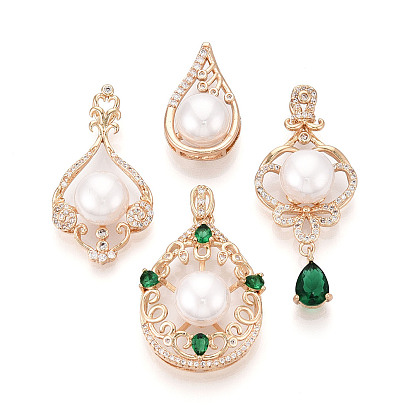 Подвески из латуни с микропаве из кубического циркония и искусственного жемчуга ABS, разнообразные, золотые