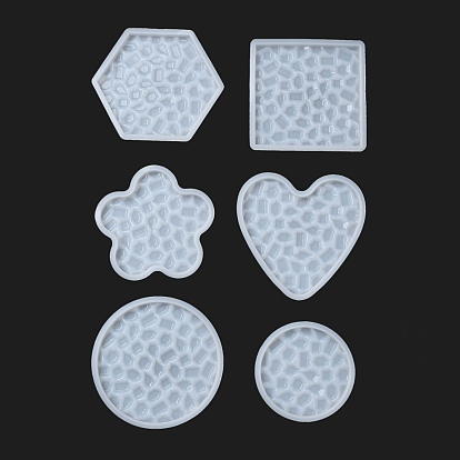 Silicone Diamond Texture Cup Mat Molds, Resin Casting Molds, for UV Resin & Epoxy Resin Craft Making, Hexagon/Square/Flower/Heart/Round