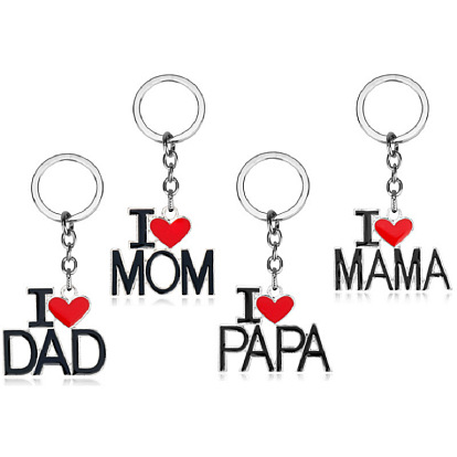 Word Alloy Enamel Pendant Keychain, Father's Day & Mother's Day Keychain, with Iron Findings