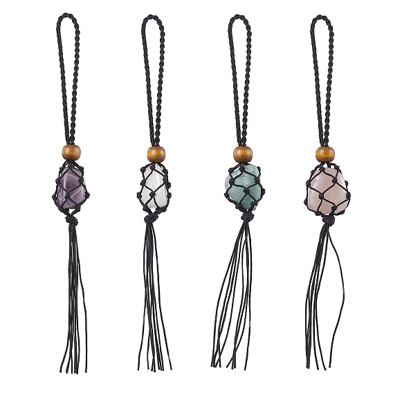 Мешочек с подвесками из необработанных натуральных драгоценных камней самородков, украшения, плетеная нейлоновая нить с кисточкой, автомобильные подвесные украшения