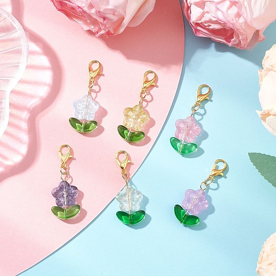 Стекло подвесные украшения, с цинковым сплавом застежками омаров коготь, цветок