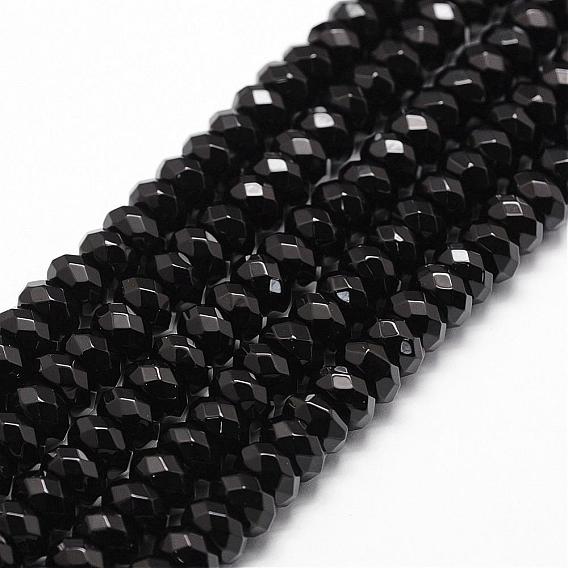 Brins de perles d'onyx noir naturel, Grade a, teints et chauffée, facette, rondelle