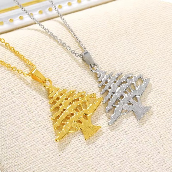 304 collares con colgante de acero inoxidable para mujer, árbol de Navidad