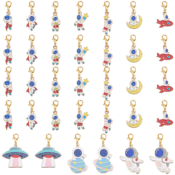 40Pcs 10 Style Alloy Enamel Pendant Decorations, with Alloy Lobster Claw Clasps, Mixed Shapes, Golden