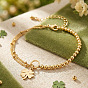 Браслеты с подвесками в виде четырехлистного клевера из нержавеющей стали, Браслеты-цепочки и двухслойные браслеты из шариковых цепочек для женщин