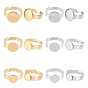 18Pcs 6 Style 304 Stainless Steel Adjustable Finger Rings Components, Pad Ring Base Findings, Flat Round