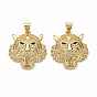 Brass Micro Pave Clear Cubic Zirconia Pendants, Nickel Free, Tiger
