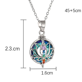 Alloy Pendant Necklaces, Flat Round, Colorful