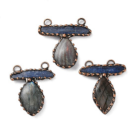 Natural Kyanite & Labradorite Big Pendants, Red Copper Tone Brass Charms, Mixed Shapes