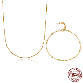 925 Sterling Silver Jewelry Set, Satellite Chain Necklaces & Bracelet