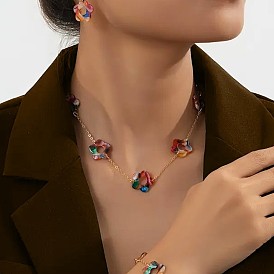 Комплект украшений из цветочного сплава и акрила, браслеты, серьги и ожерелья