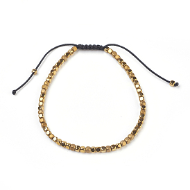 Braided Bead Bracelets, with Electroplate Non-magnetic Synthetic Hematite, Cube