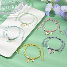 Сплав эмали шарм браслеты, Браслеты из плетеных бусин из вощеного хлопкового шнура для женщин, с акриловым шарик, золотые