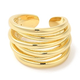 Rack Plating Brass Multi Line Open Cuff Ring for Women, Lead Free & Cadmium Free