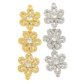 Brass Pave Clear Cubic Zirconia Three Flower Links Connector Charms, Long-Lasting Plated, Lead Free & Cadmium Free