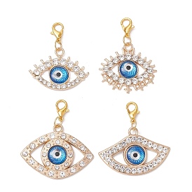 Подвесные украшения из сплава со стразами и смолой от сглаза, Подвески с застежками-когтями омара для украшения сумок